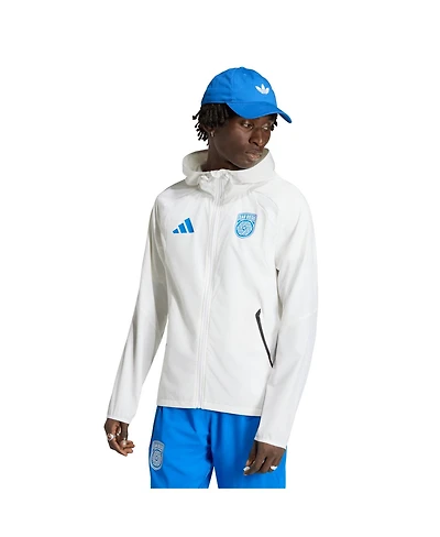 Adidas Men's White San Diego Fc Tiro Travel Full-Zip Hooded Windbreaker