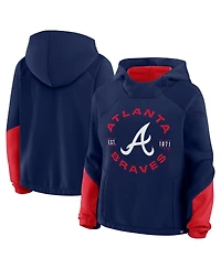 Fanatics Women's Navy Atlanta Braves Oversized Time to Win Pullover Hoodie