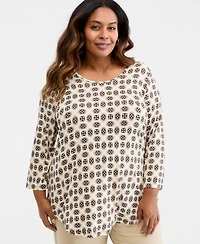 Jm Collection Plus Aria Tile 3/4-Sleeve, Macy's Exclusive