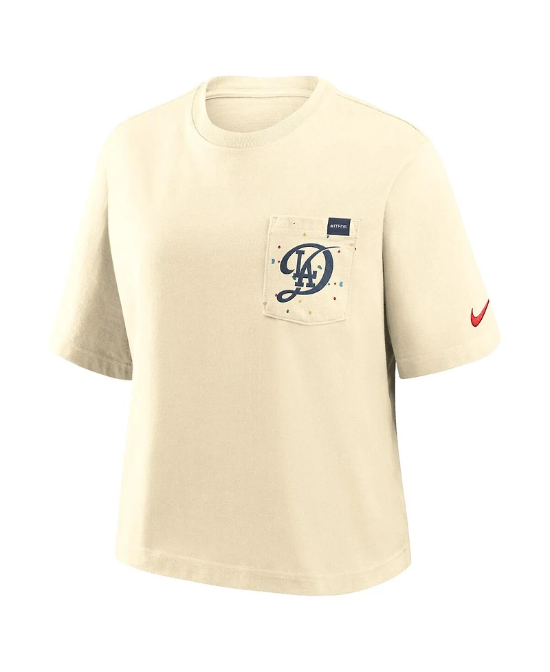 Nike Women's Cream Los Angeles Dodgers City Connect Pocket Boxy T-Shirt