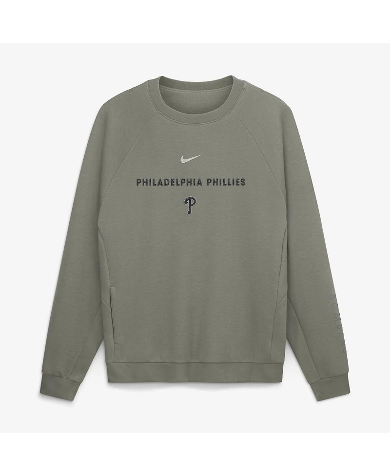 Nike Men's Olive Philadelphia Phillies Statement Primary Raglan Dri-fit Sweatshirt