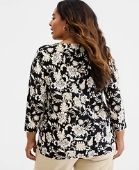 Jm Collection Plus Bold Floral Scroll 3/4-Sleeve Jacquard Top, Macy's Exclusive