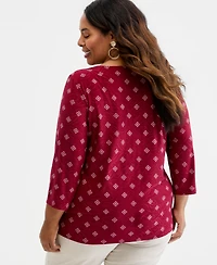 Jm Collection Plus Sofia Tile 3/4-Sleeve Jacquard Top, Macy's Exclusive