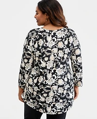 Jm Collection Plus Bold Floral Scroll 3/4-Sleeve Top, Macy's Exclusive