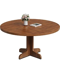 gaomon Round Dining Table – Modern Farmhouse, Wooden Base, Ideal for Kitchen, Living Room