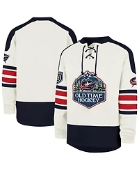 '47 Brand Men's Cream Columbus Blue Jackets Pond Hockey Trio Eternal Lacer Sweatshirt