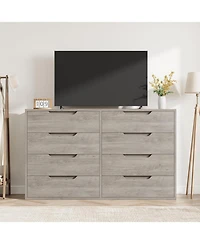 gaomon 55-Inch Farmhouse Tv Stand with 8 Drawers, Wooden Entertainment Center for Living Room & Bedroom