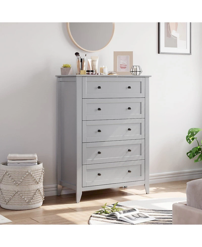 gaomon 5 Drawer Modern Tall Nightstand, Deep Drawers, Nickel Round Handle, Chest Organizer for Bedroom