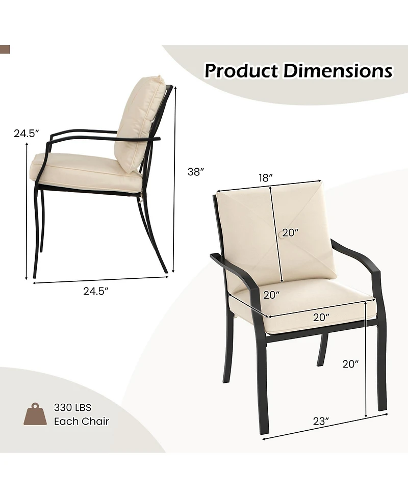 4 Pieces Outdoor Dining Set with Removable Cushions and Rustproof Steel Frame