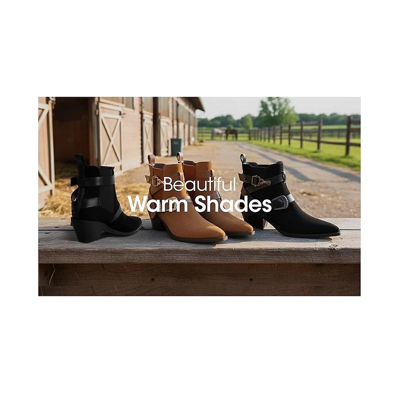 London Rag Womens Raveta Microfiber Buckle Strap Western Boots