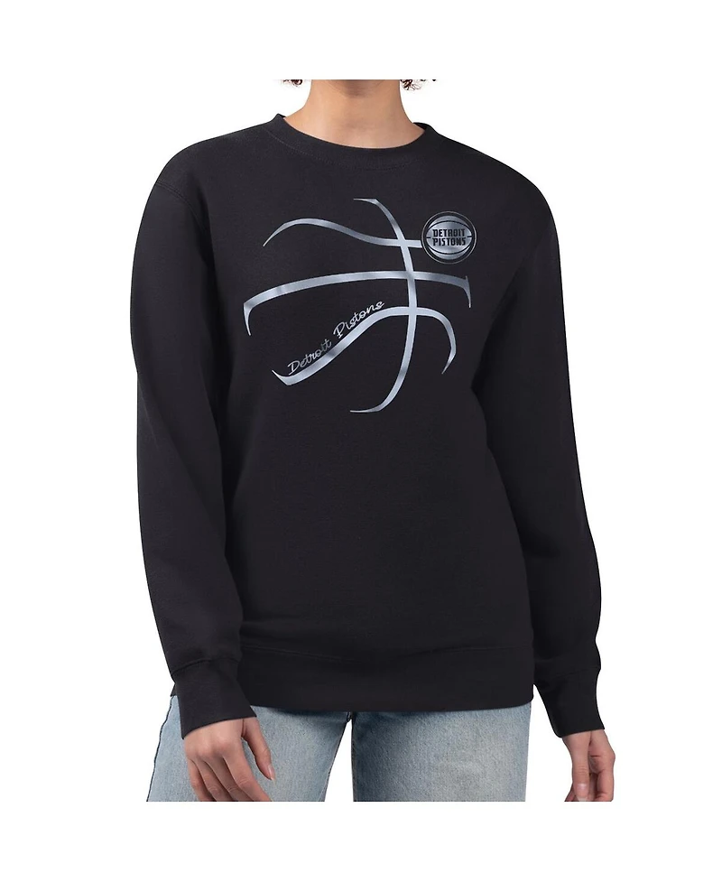 G-iii 4Her by Carl Banks Women's Black Detroit Pistons Metallic Print Basketball Sketch Fleece Sweatshirt