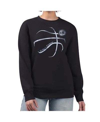 G-iii 4Her by Carl Banks Women's Black Detroit Pistons Metallic Print Basketball Sketch Fleece Sweatshirt