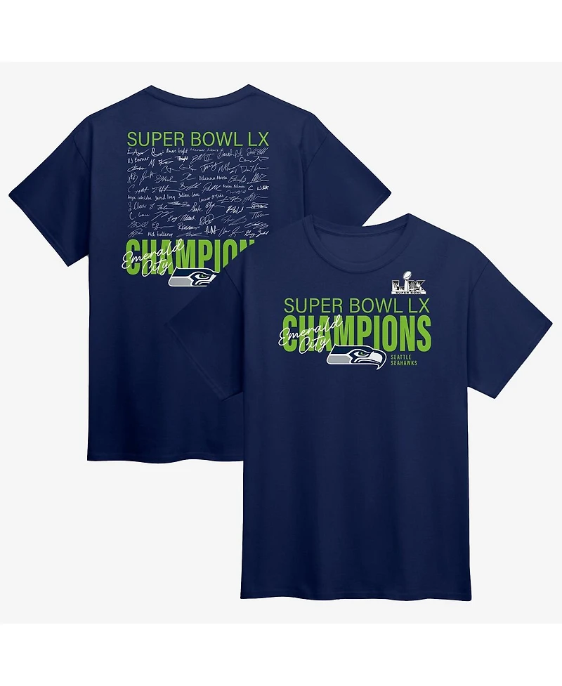 Fanatics Men's College Navy Seattle Seahawks Super Bowl Lx Champions Big Tall Autograph Signing Roster T-Shirt