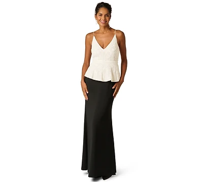 Adrianna Papell Women's Bead Detail V-Neck Peplum Maxi Dress