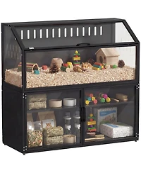 PawHut Hamster Cage with Storage Cabinet, Small Animal Cage with Acrylic Panels