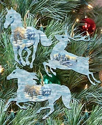Designocracy Christmas Horse and Deer Wooden Ornaments Wall Decor, Set of 3