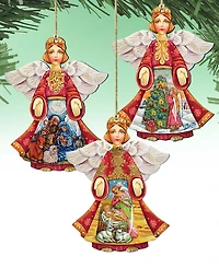 Designocracy Guardian Angel Wood Ornament, Set of 3