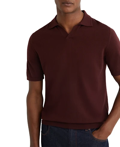 Reiss Men's Merino Wool Open Collar Polo Shirt