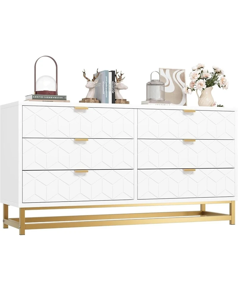 gaomon Modern 6-Drawer Bedroom Dresser with Large Storage and Gold Metal Accents for Entryway, Living Room or Closet