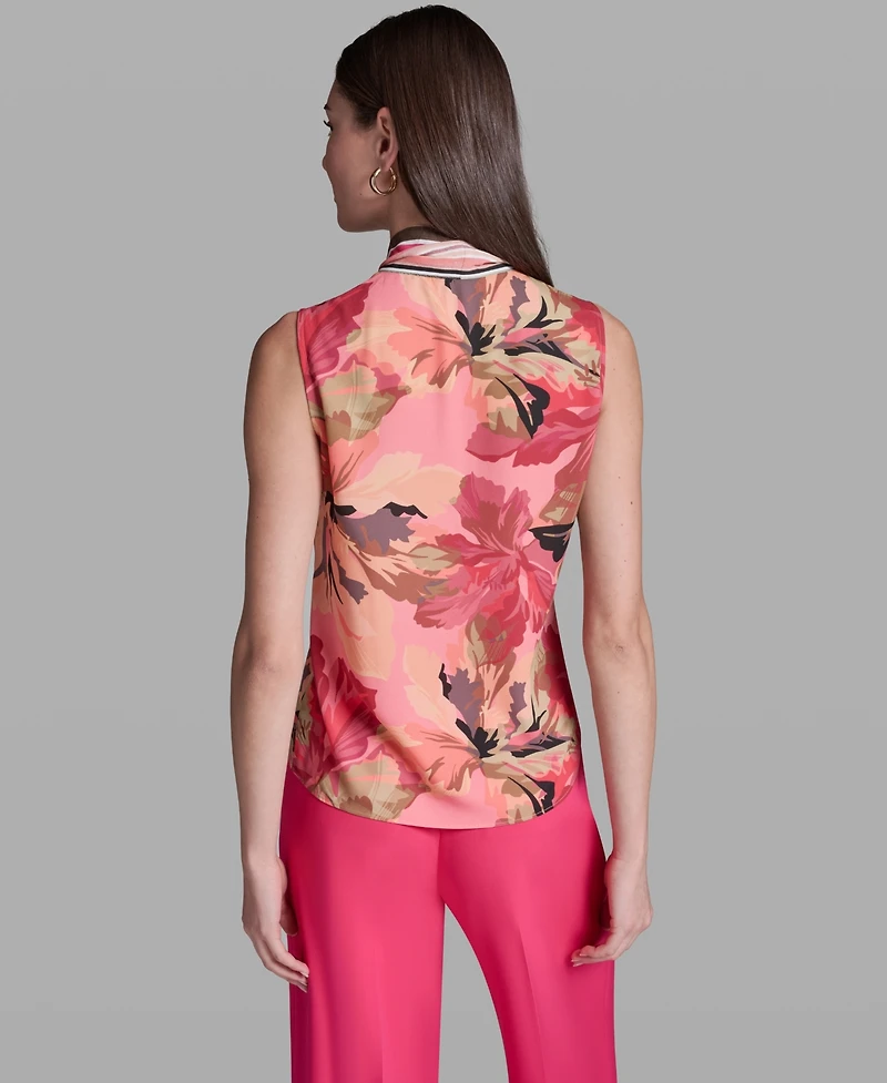 Bcbg Women's Printed Tie-Neck Sleeveless Top