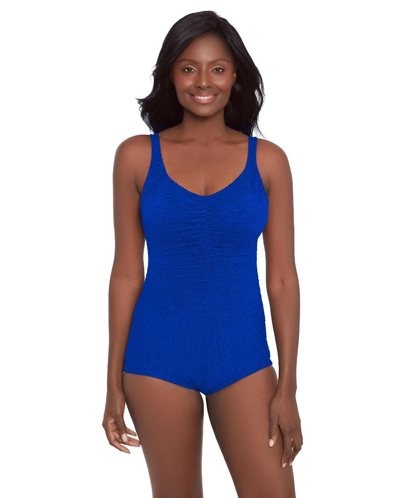 Krinkle Women's Chlorine Resistant Shirred Front Girl Leg One-Piece Swimsuit