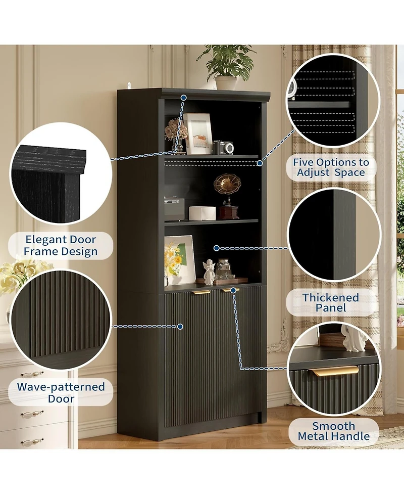 gaomon Tall Book Shelf and Bookcase, Wooden Bookcase with Doors, Modern Book Case with Large Storage Cabinet, 5-Shelf Bookcases