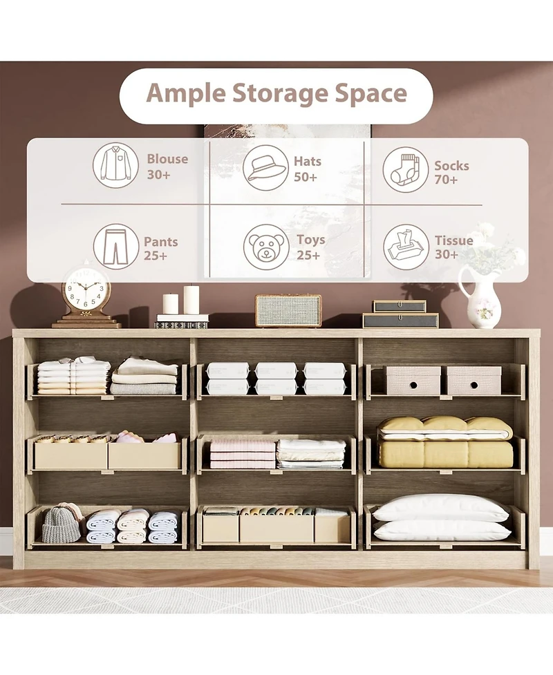 gaomon Rattan 6 Drawer Dresser Natural Wood Deep Storage Metal Handles for Bedroom and Living Room