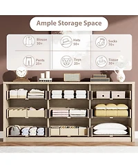 gaomon Rattan 6 Drawer Dresser Natural Wood Deep Storage Metal Handles for Bedroom and Living Room