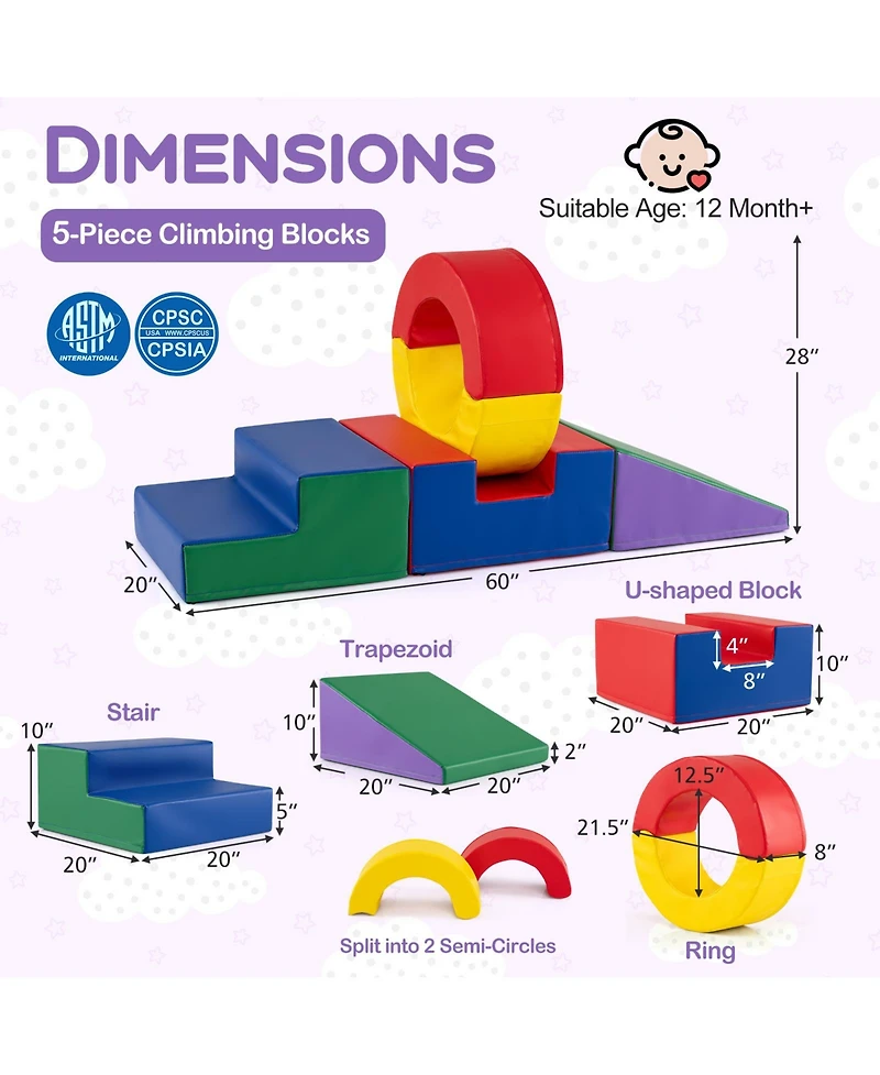 Mecale 5-Piece Kids Climbing Toys with Pu Leather Cover