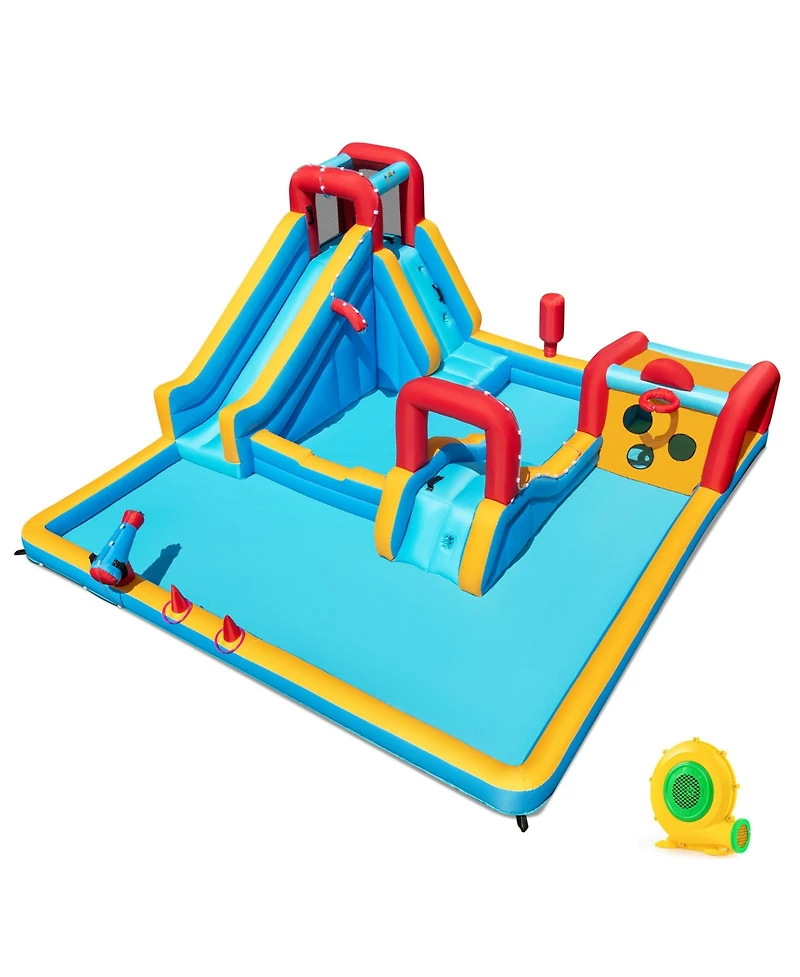 Mecale 9-in-1 Inflatable Double Water Slide Park Giant Bounce House, No Blower Included