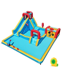 Mecale 9-in-1 Inflatable Double Water Slide Park Giant Bounce House, No Blower Included