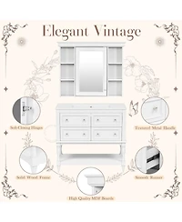 Sillysis 36'' Luxury Bathroom Vanity Set with Mirror Cabinet, Solid Wood & Mdf, Large Storage Shelf for Modern Bathrooms