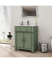 Sillysis Bathroom Vanity with Sink, Medieval Modern Solid Wood Roman Base, Flip Drawer, Adjustable Storage, Easy Clean
