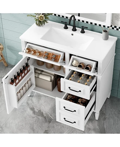 Sillysis Freestanding Bathroom Vanity with Ceramic Sink, Flip Drawers & Adjustable Shelf, Modern Storage Cabinet