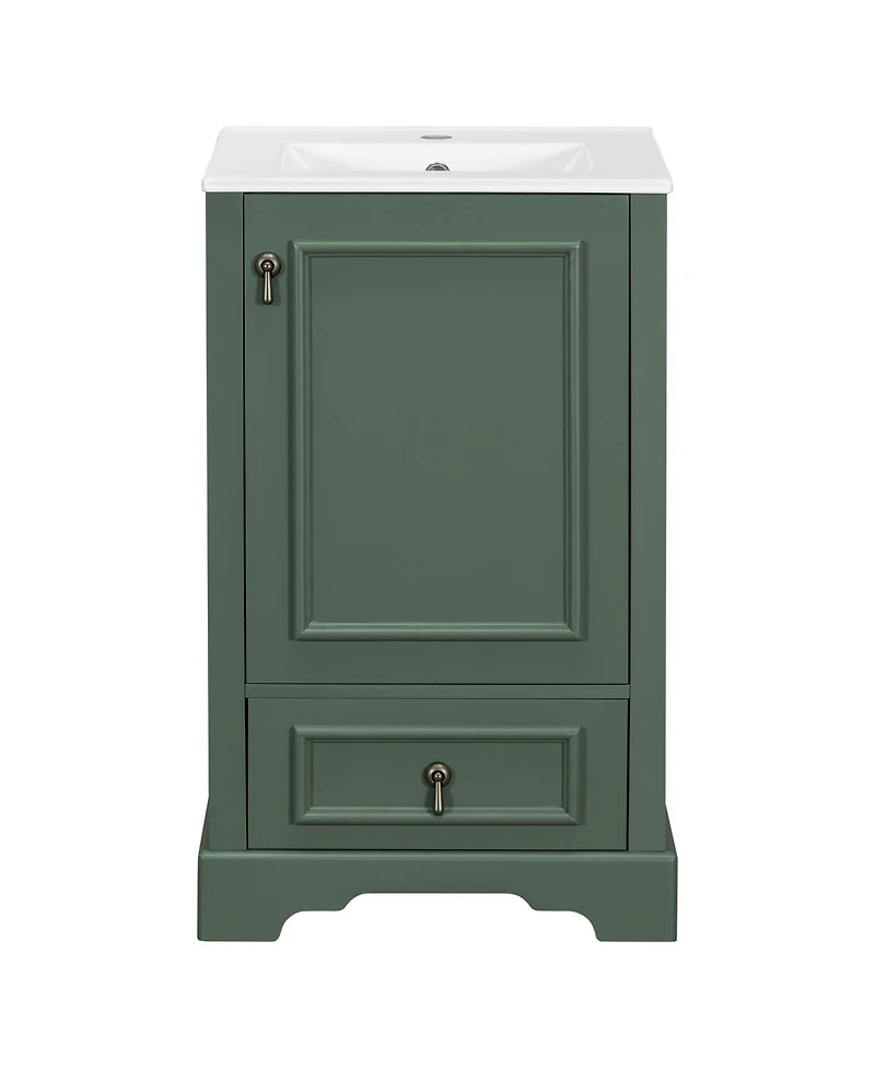 Sillysis 20" Bathroom Vanity with Ceramic Sink, Soft Close Door, Drawer & Adjustable Shelf for Small Spaces