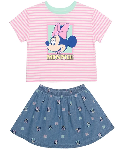 Hybrid Girls' 2T-6X Minnie Mouse Stripe T-Shirt and Skirt, 2-Piece Set