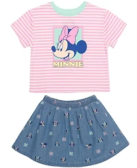 Hybrid Girls' 2T-6X Minnie Mouse Stripe T-Shirt and Skirt, 2-Piece Set