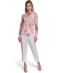 Calvin Klein Petite Floral-Print Long-Sleeve Blouse