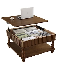 Streamdale Furniture Walnut Fluted Lift-Top Coffee Table with Storage