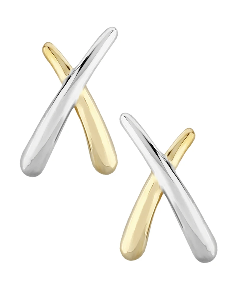 Small "X" Stud Earrings Set 14k Two-Tone Gold (Also available Yellow Gold)
