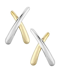 Small "X" Stud Earrings Set 14k Two-Tone Gold (Also available Yellow Gold)