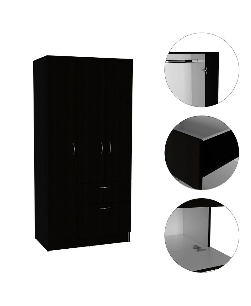 flynama Meredith 1Drawer Rectangle Armoire Wenge and White with Hanging Rod 7 Shelves and PullDown Door Cabinet