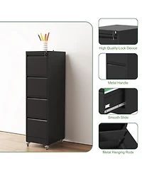 Rainsken 4 Drawer Locking Vertical File Cabinet on Wheels