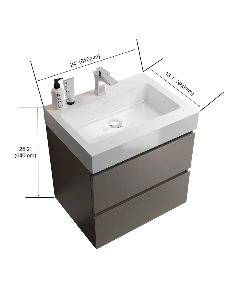 Sillysis 24 Wall Mounted Bathroom Vanity with Sink, Modern Gray Large Storage Floating Bathroom Vanity without Faucet, Pre-assembled