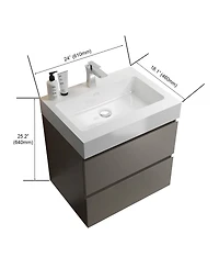 Sillysis 24 Wall Mounted Bathroom Vanity with Sink, Modern Gray Large Storage Floating Bathroom Vanity without Faucet, Pre-assembled