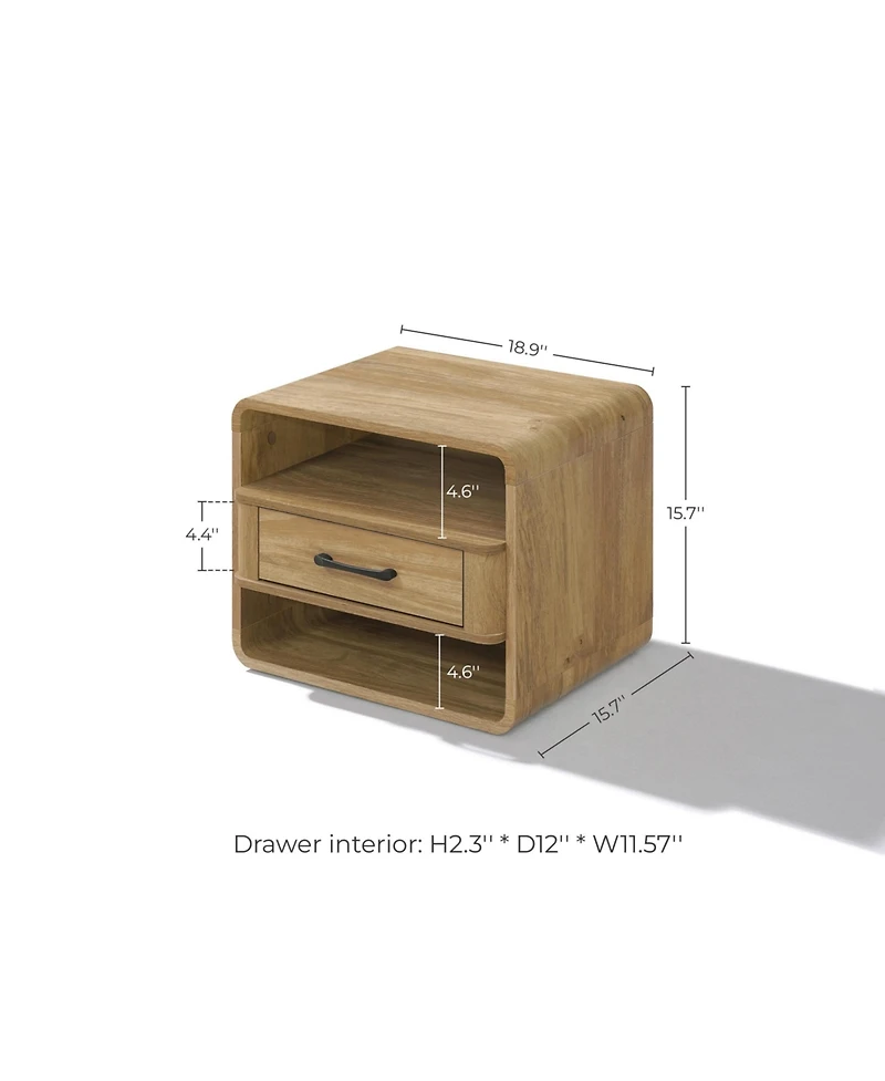 LuxenHome Small Night Stand with Drawer, 15.7" H Light Oak Bedside Table for Bedroom, Living Room