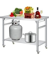 gaomon Folding Stainless Steel Table Commercial Work Table with Casters & Undershelf for Home & Restaurant