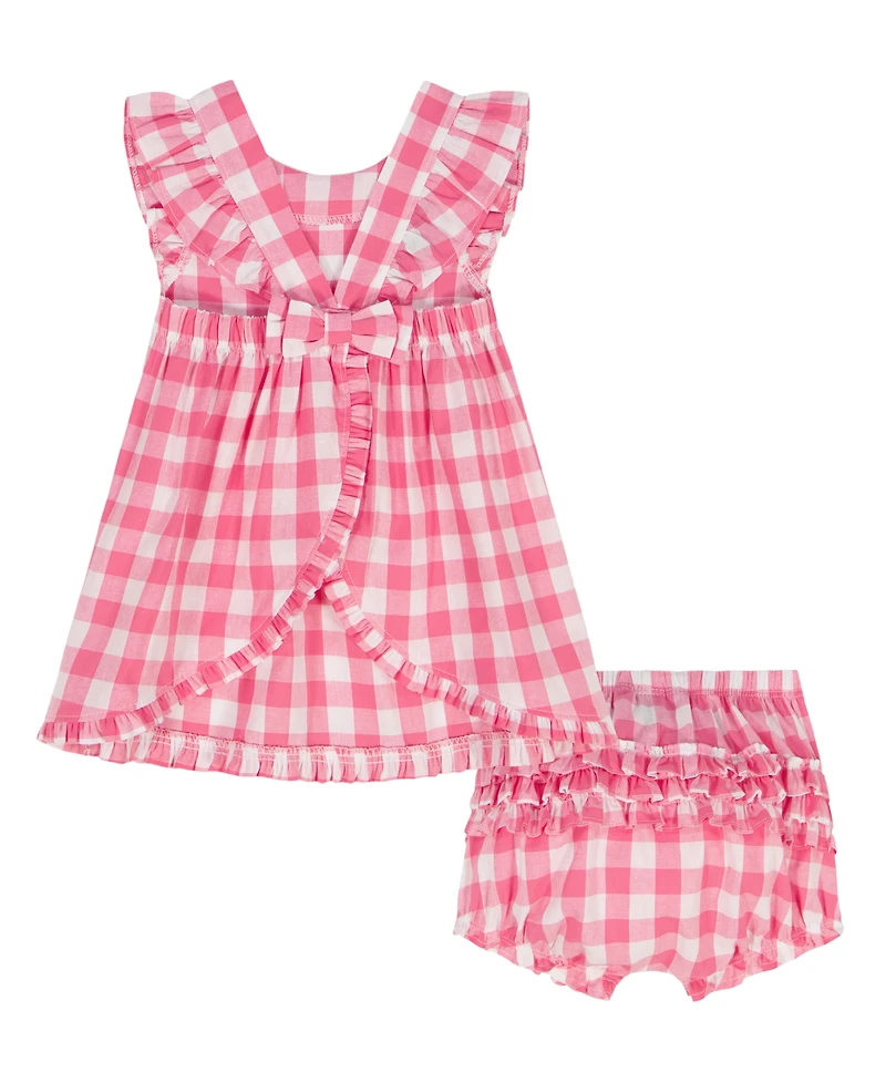 Tommy Hilfiger Baby Girls' Ruffle Trim Gingham Dress and Diaper Cover, 2-Piece Set