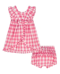 Tommy Hilfiger Baby Girls' Ruffle Trim Gingham Dress and Diaper Cover, 2-Piece Set