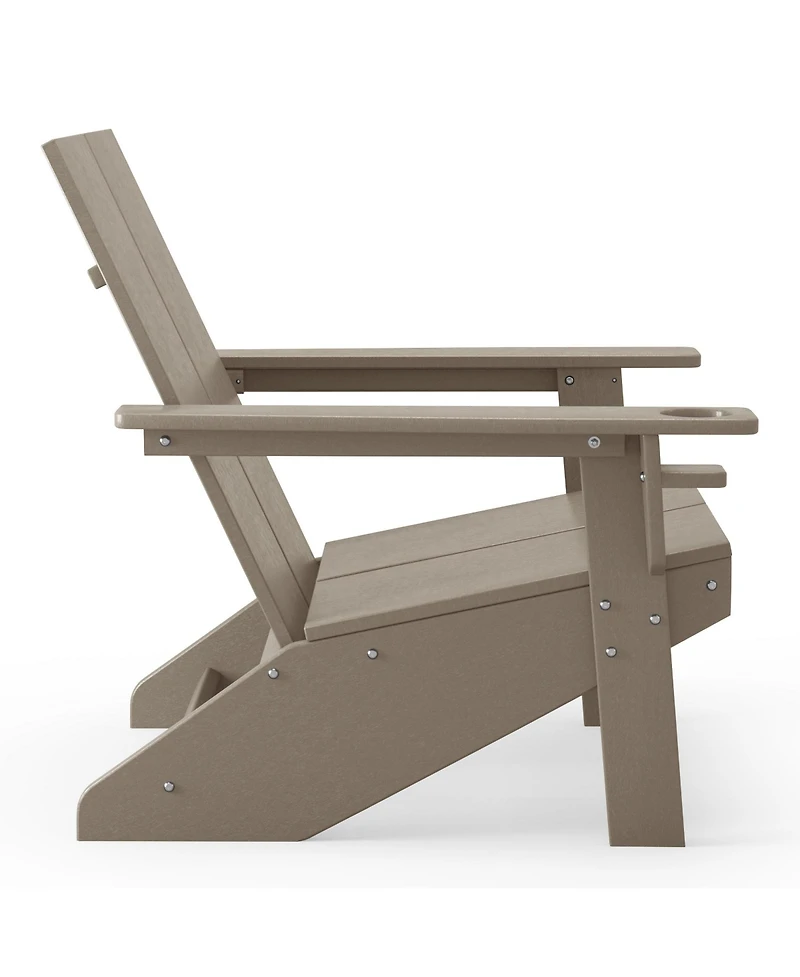 Outdoor Hdpe Modern Adirondack Chair with Folding Patio Ottoman and Cup Holder